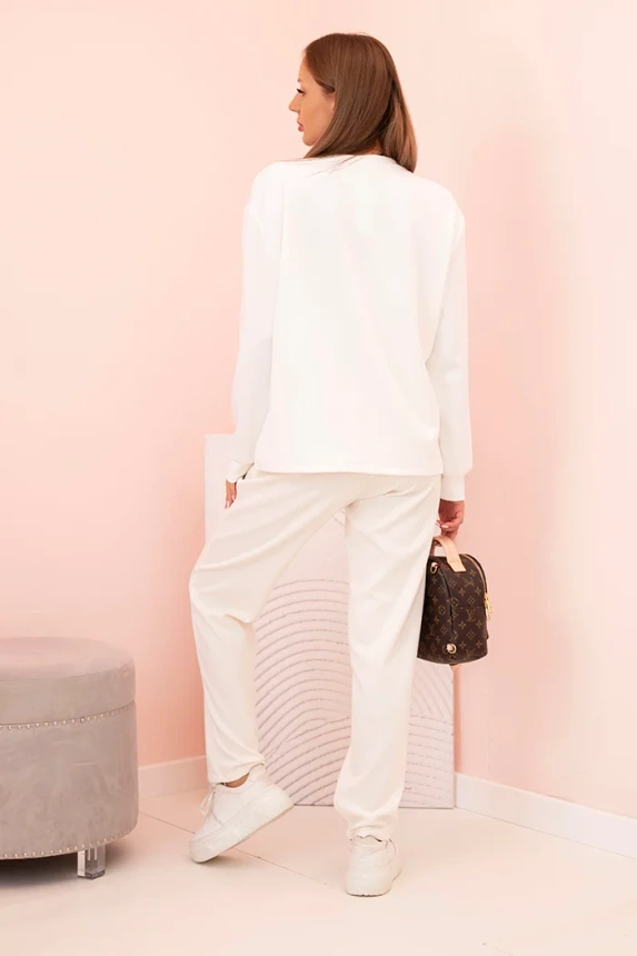 34073_2 Moteriškas sviestinis, džemperis ir kelnes su guma ecru - Image 3