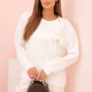 Moteriškas sviestinis, džemperis ir kelnes su guma ecru