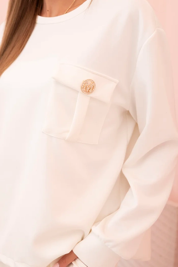 34073_4 Moteriškas sviestinis, džemperis ir kelnes su guma ecru - Image 4