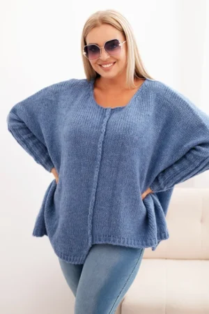 Moteriškas Plus Size megztinis su akrilo laisvu siluetu ir 3/4 rankovėmis