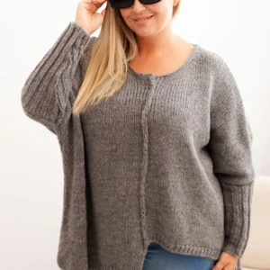 Moteriškas Plus Size megztinis su akrilu, laisvo kirpimo ir 3/4 rankovėmis