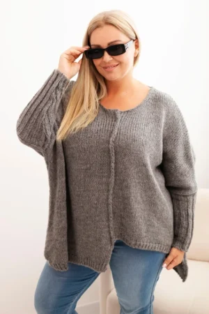Moteriškas Plus Size megztinis su akrilu, laisvo kirpimo ir 3/4 rankovėmis