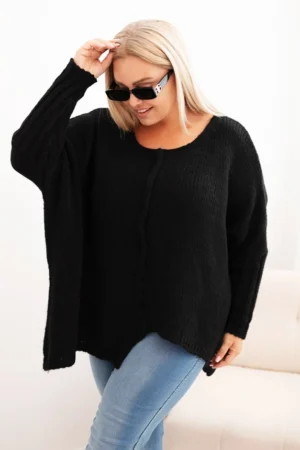 Moteriškas Plus Size megztinis su akrilu, laisvo kirpimo ir 3/4 rankovėmis