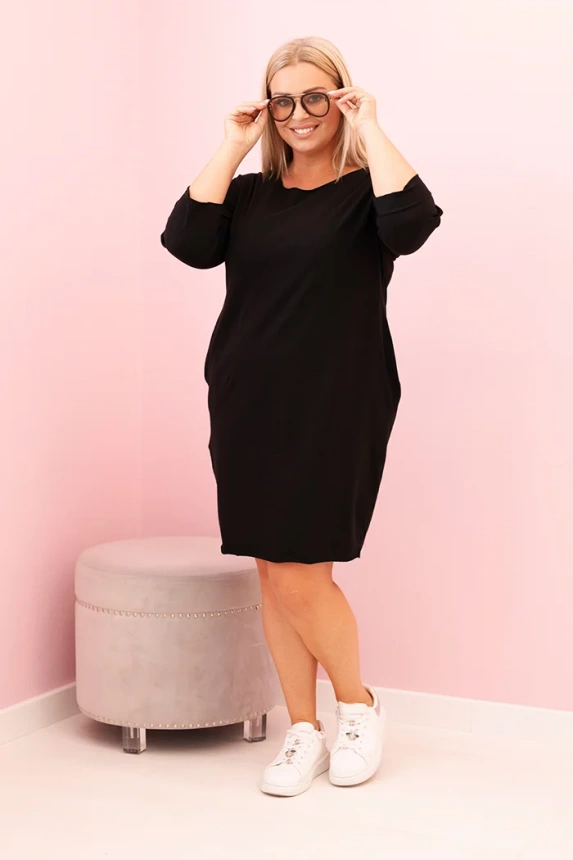 34160_1 Moteriška suknelė Plus Size su medvilne tiesaus kirpimo ir 3/4 ilgio rankovėmis - Image 2