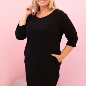 Moteriška suknelė Plus Size su medvilne tiesaus kirpimo ir 3/4 ilgio rankovėmis