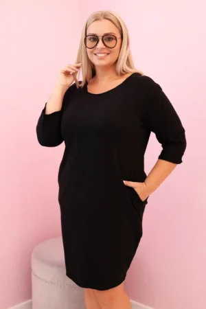 Moteriška suknelė Plus Size su medvilne tiesaus kirpimo ir 3/4 ilgio rankovėmis