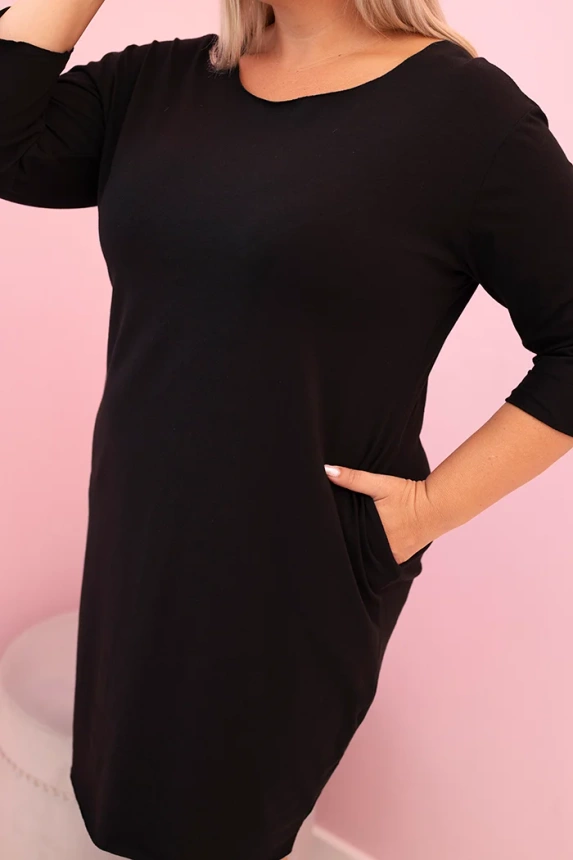 34160_4 Moteriška suknelė Plus Size su medvilne tiesaus kirpimo ir 3/4 ilgio rankovėmis - Image 4