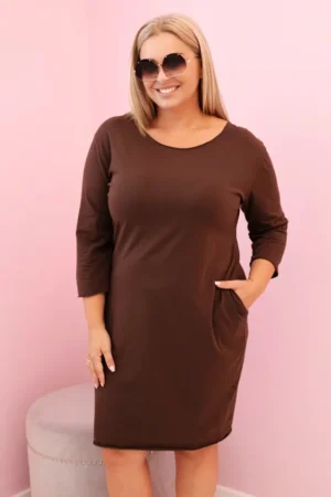 Moteriška Plus Size suknelė iš medvilnės su tiesiu siluetu ir 3/4 rankovėmis