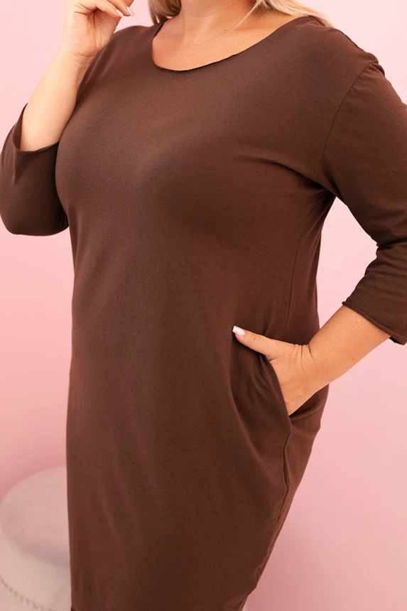 34163_4 Moteriška Plus Size suknelė iš medvilnės su tiesiu siluetu ir 3/4 rankovėmis - Image 4