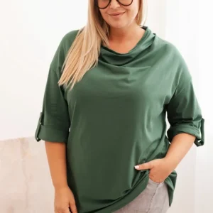 Moteriška bluzonė Plus Size su medvilne laisvo kirpimo su vandens iškirpte tamsiai