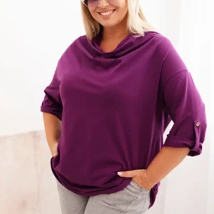 Moteriška bluzonė Plus Size su medvilne laisvo kirpimo vandens iškirpimu tamsiai