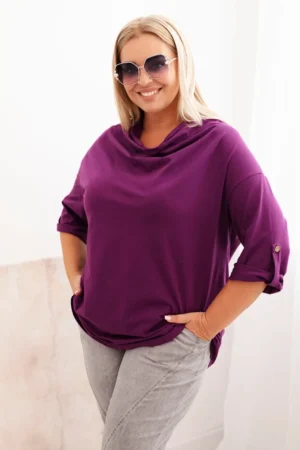 Moteriška bluzonė Plus Size su medvilne laisvo kirpimo vandens iškirpimu tamsiai