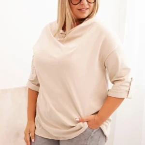 Moteriška bluzonė Plus Size su medvilne laisvo kirpimo vandens iškirpte bežinė