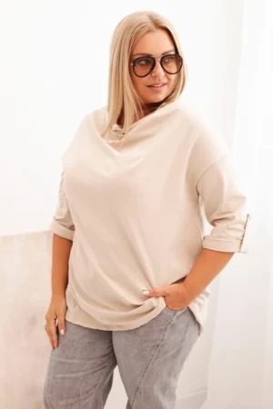 Moteriška bluzonė Plus Size su medvilne laisvo kirpimo vandens iškirpte bežinė