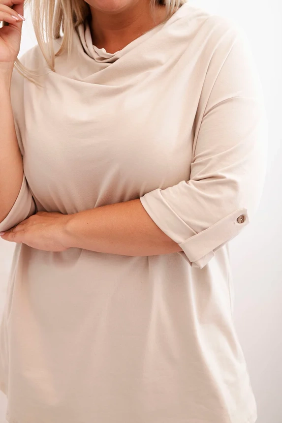 34171_4 Moteriška bluzonė Plus Size su medvilne laisvo kirpimo vandens iškirpte bežinė - Image 4