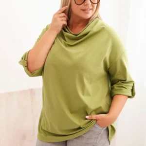 Moteriška bluzonė Plus Size su medvilne laisvo kirpimo su vandens iškirpte fango