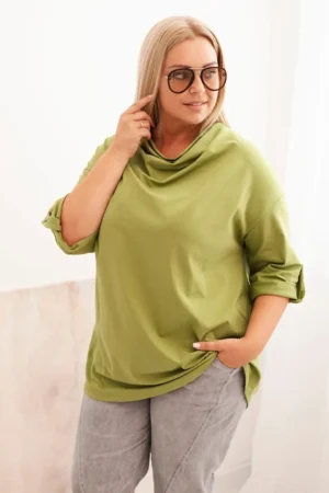Moteriška bluzonė Plus Size su medvilne laisvo kirpimo su vandens iškirpte fango
