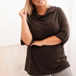 Moteriška bluzonė Plus Size su medvilne laisvo kirpimo vandens iškirpte