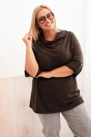 Moteriška bluzonė Plus Size su medvilne laisvo kirpimo vandens iškirpte
