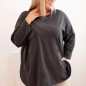 Moteriška Plus Size marškiniai su kišene ir sukamuoju rankovėmis