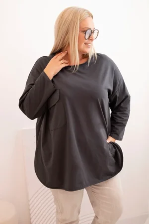 Moteriška Plus Size marškiniai su kišene ir sukamuoju rankovėmis