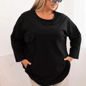 Moteriška bluzonė Plus Size su medvilne, su kišene ir sukamu rankovėmis