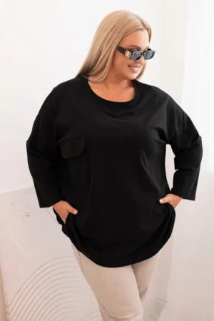 Moteriška bluzonė Plus Size su medvilne, su kišene ir sukamu rankovėmis