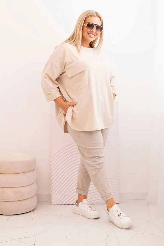 34178_1 Moteriška Plus Size marškinėliai su kišene ir sukamu rankovėmis bežinė - Image 2