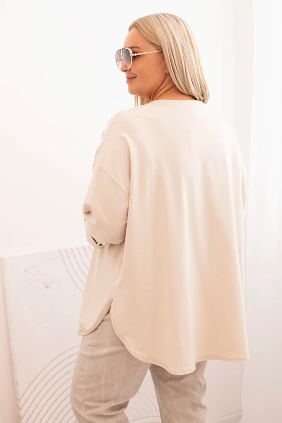 34178_2 Moteriška Plus Size marškinėliai su kišene ir sukamu rankovėmis bežinė - Image 3