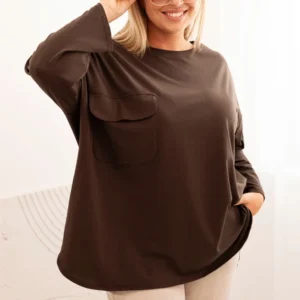 Moteriška Plus Size marškinėliai su kišene ir sukamu rankovėmis