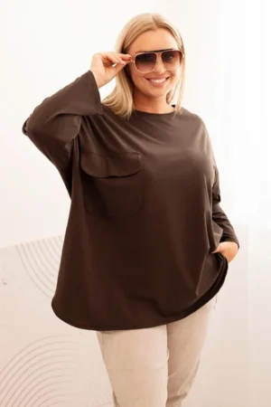 Moteriška Plus Size marškinėliai su kišene ir sukamu rankovėmis