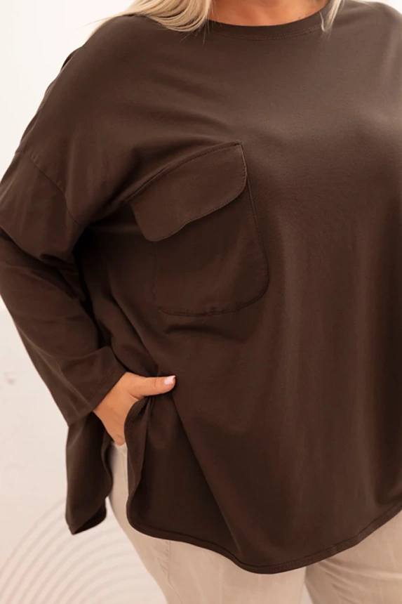 34179_4 Moteriška Plus Size marškinėliai su kišene ir sukamu rankovėmis - Image 4