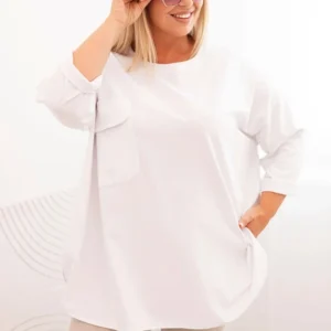 Moteriška Plus Size marškinėliai su kišene ir sukamu rankovėmis
