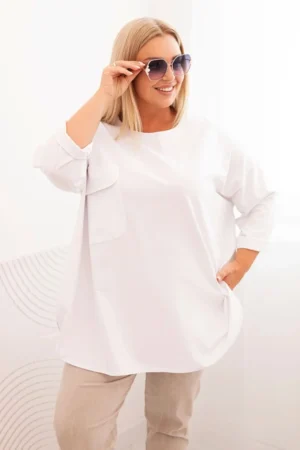Moteriška Plus Size marškinėliai su kišene ir sukamu rankovėmis