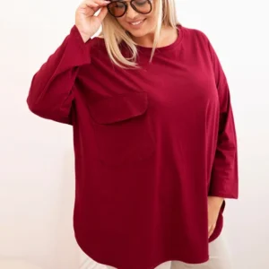 Moteriška bluzonė Plus Size su medvilne, kišene ir su sukamu rankovėm