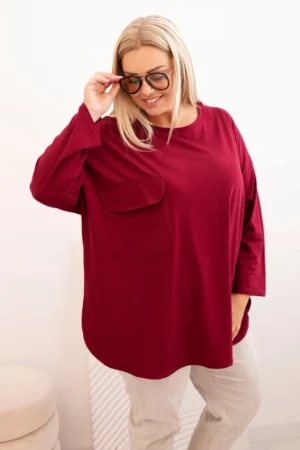 Moteriška bluzonė Plus Size su medvilne, kišene ir su sukamu rankovėm