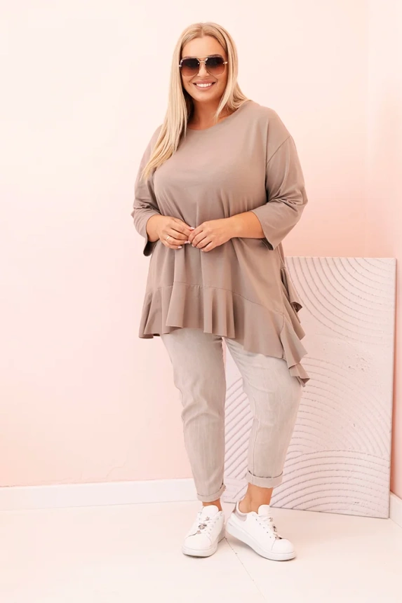 34189_1 Moteriška Plus Size marškinėliai su medvilne, kišenė ir sukamu rankovėmis kiwi - Image 2
