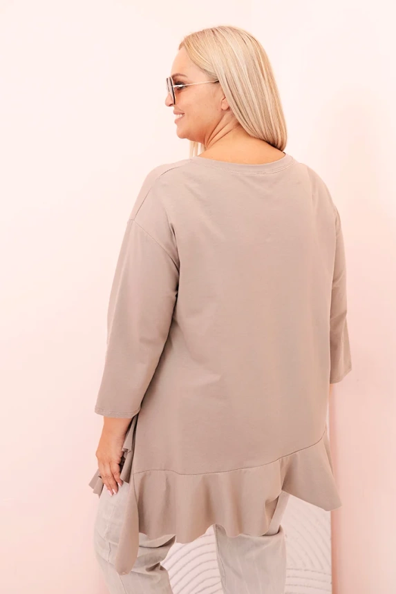 34189_2 Moteriška Plus Size marškinėliai su medvilne, kišenė ir sukamu rankovėmis kiwi - Image 3