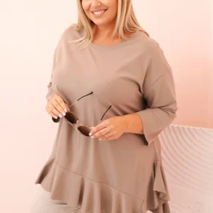 Moteriška Plus Size marškinėliai su medvilne, kišenė ir sukamu rankovėmis kiwi