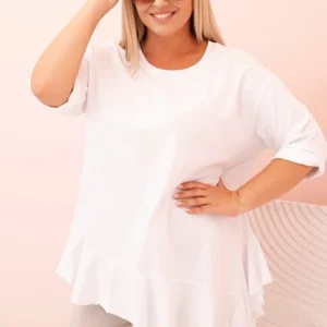 Moteriška Plus Size marškinėliai su medvilne, kišenė ir sukamu rankovėmis kiwi