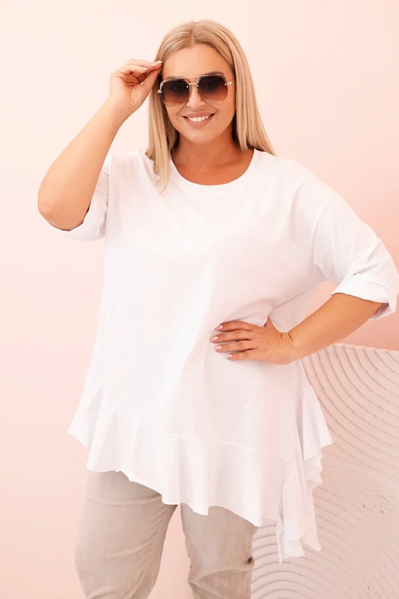 34191_3 Moteriška Plus Size marškinėliai su medvilne, kišenė ir sukamu rankovėmis kiwi
