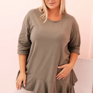 Moteriška Plus Size marškinėliai su medvilne, kišenė ir sukamu rankovėmis kiwi