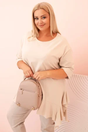 Moteriška Plus Size marškinėliai su medvilne, kišenė ir sukamu rankovėmis kiwi