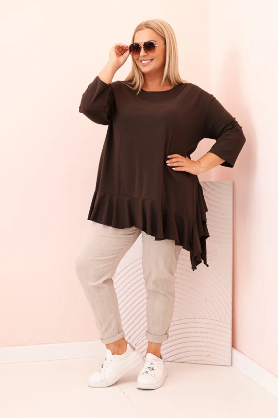 34194_1 Moteriška Plus Size marškinėliai su medvilne, kišenė ir sukamu rankovėmis kiwi - Image 2