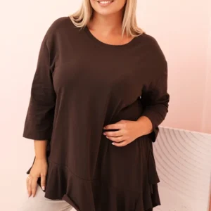 Moteriška Plus Size marškinėliai su medvilne, kišenė ir sukamu rankovėmis kiwi