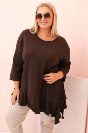 Moteriška Plus Size marškinėliai su medvilne, kišenė ir sukamu rankovėmis kiwi