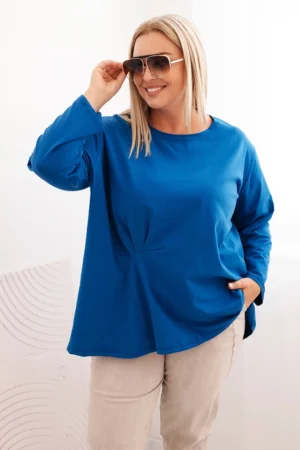 Moteriška Plus Size marškinėliai su medvilne, kišenė ir sukamu rankovėmis kiwi