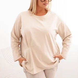 Moteriška Plus Size marškinėliai su medvilne, kišenė ir sukamu rankovėmis kiwi