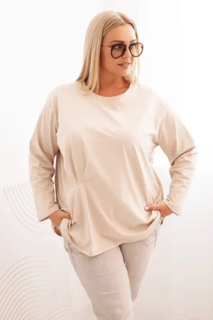 Moteriška Plus Size marškinėliai su medvilne, kišenė ir sukamu rankovėmis kiwi