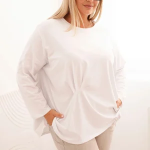 Moteriška Plus Size marškinėliai su medvilne, kišenė ir sukamu rankovėmis kiwi